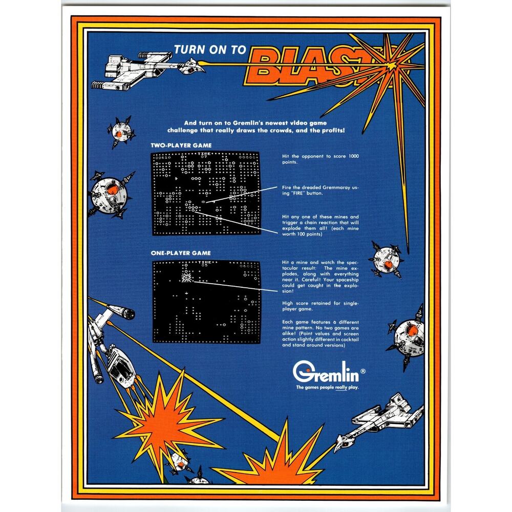 Blasto Retro Video Arcade Game FLYER 1970's Original 8.5" x 11" Vintage 1978